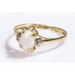 9 carat gold opal and diamond ring, ring size N