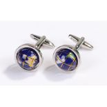 Pair of revolving lapis lazuli and inset stone globe cufflinks