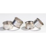 Collection of silver napkin rings, Birmingham 1956, maker Barker Brothers Silver Ltd, Birmingham