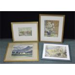 Collection of watercolours, to include Rodney Russell, Evening in Majorca, Ursula MacDonald, dried