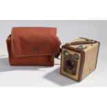Vintage Kodak Model F Box Brownie camera in carrying case