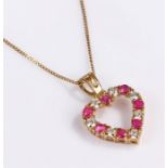 9 carat gold pendant necklace, the stone set heart pendant with 9 carat gold chain