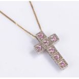 9 carat white gold pendant cross, with a 9 carat gold chain