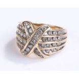 10 carat gold diamond set ring, the ring set with thirty-nine round cut diamonds to the head