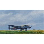 John Whitlock watercolour entitled Plus 71/2 Boost the image being a Lancaster signed by Toby Foxlee