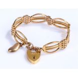 9 carat gold bracelet, with shaped links and padlock clasp, together with a 9 carat gold coffee bean