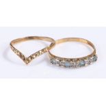 Two 9 carat gold rings, the first with blue topaz, the second of arched design, (2)