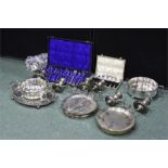 Silver plated wares, to include a cased set of spoons, cutlery, trays, and 2 candelabras (qty)