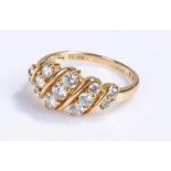 14 carat gold cubic zirconia ring, with five rows of round cut cubic zirconia, ring size N