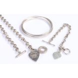 Silver jewellery, to include three bangles, a bracelet, together with a Tiffany style white metal