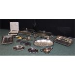Silver plated wares, including 8 coasters, trays, and cutlery (qty)