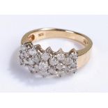 10 carat gold diamond set ring, the head set with twenty-three round cut diamonds