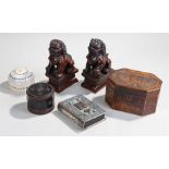 Two Dogs of Fu, as well as items including an olivewood box and Hebrew texts (6)