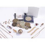 Mixed lot to include coins together with jewellery, necklaces, ear studs etc, (qty)