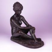 Cliquet,René (1899-1977) - Sitzender weiblicher Akt mit überkreuzten Beinen,Bronze mit grünlicher