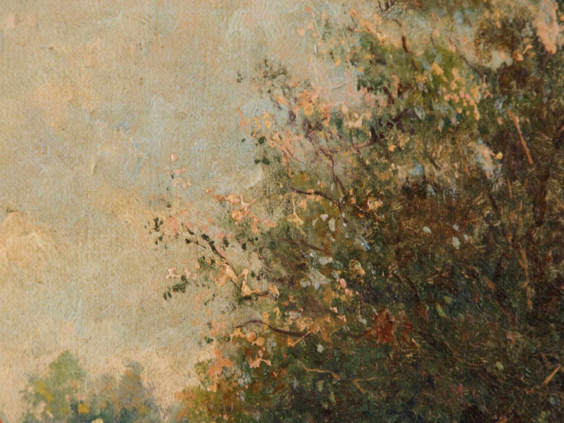 Anonym - Sommerliche Feldlandschaft mit Häusern, Öl auf Karton, im impressionistischen Stil, ca.23, - Bild 5 aus 6