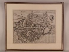 Merian, Matthäus - Karte von Metz, 17.Jh. Kupferstich, Karte der Stadt Metz an der Mündung der
