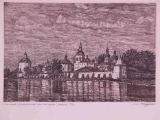 Russischer Künstler -20.Jh.- Blick auf das Kirillo-Beloserski-Kloster (eine der größten russischen