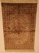Orientteppich - Kaschmir,Seide auf Seide,sehr feine Knüpfung,Medaillon ziegelfarbig,florales