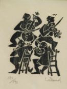 Willand,Detlef (*1935 Heldenheim) - Das Quartett,Farbholzschnitt in Schwarz,mit Bleistift von Hand
