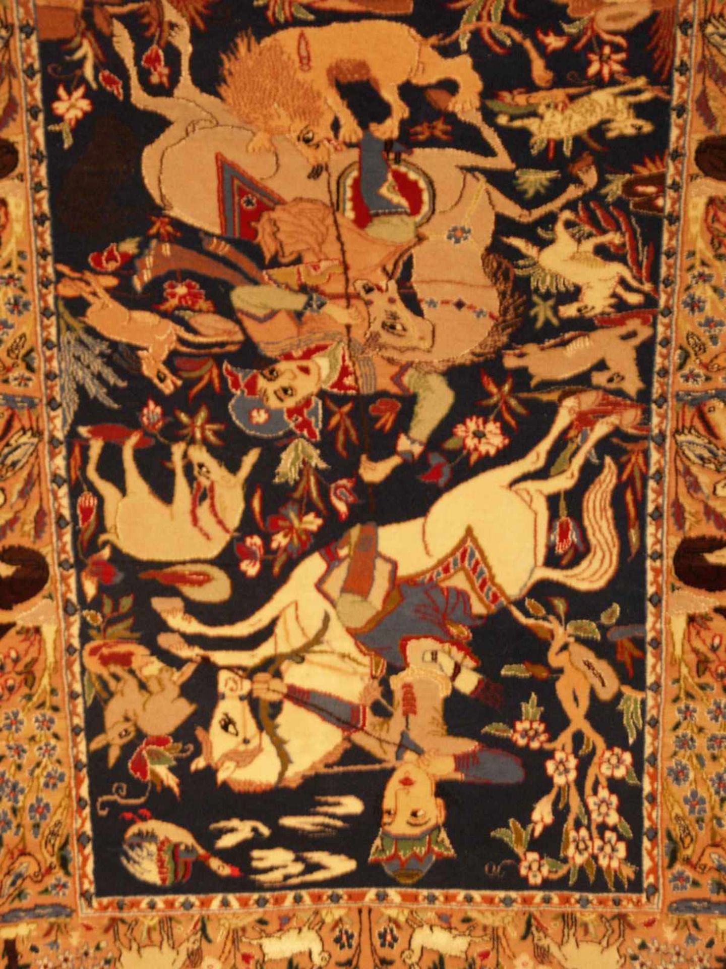 Bildteppich - Isfahan,älter,mit Darstellung einer höfischen Jagdgesellschaft in Landschaft, - Bild 2 aus 5