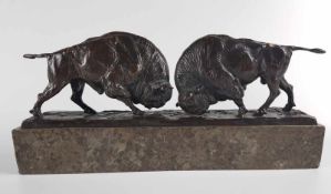 Wille, Albert (1884-1961) - Zwei kämpfende Wisentbullen,Bronzefigur,dunkel patiniert,