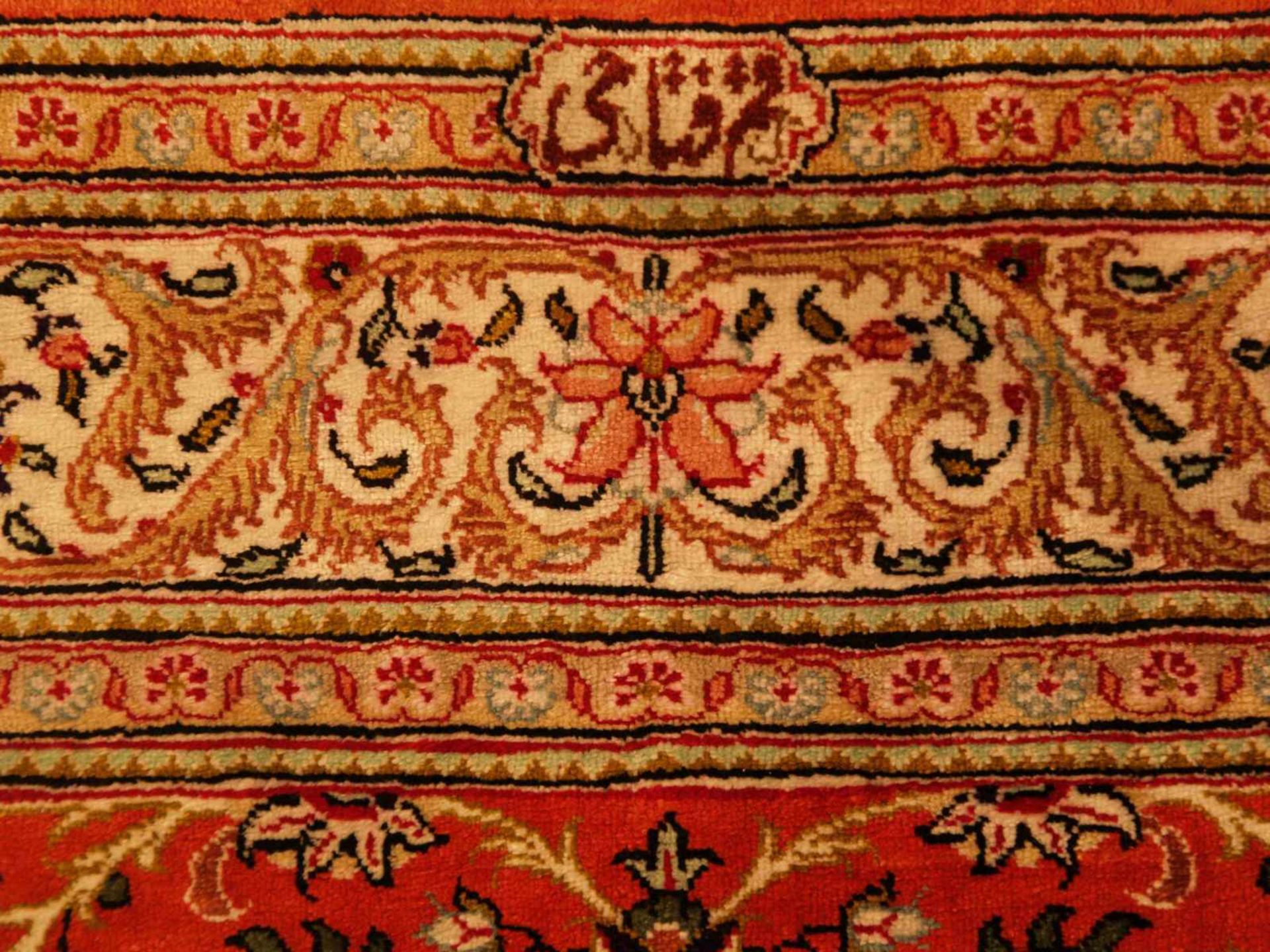 Ghom - Wolle,handgeknüpft,florales Muster,rotgrundig,ca.160x90cm,Orig.Zerti fikat anbei Ghom - Wool, - Bild 4 aus 5