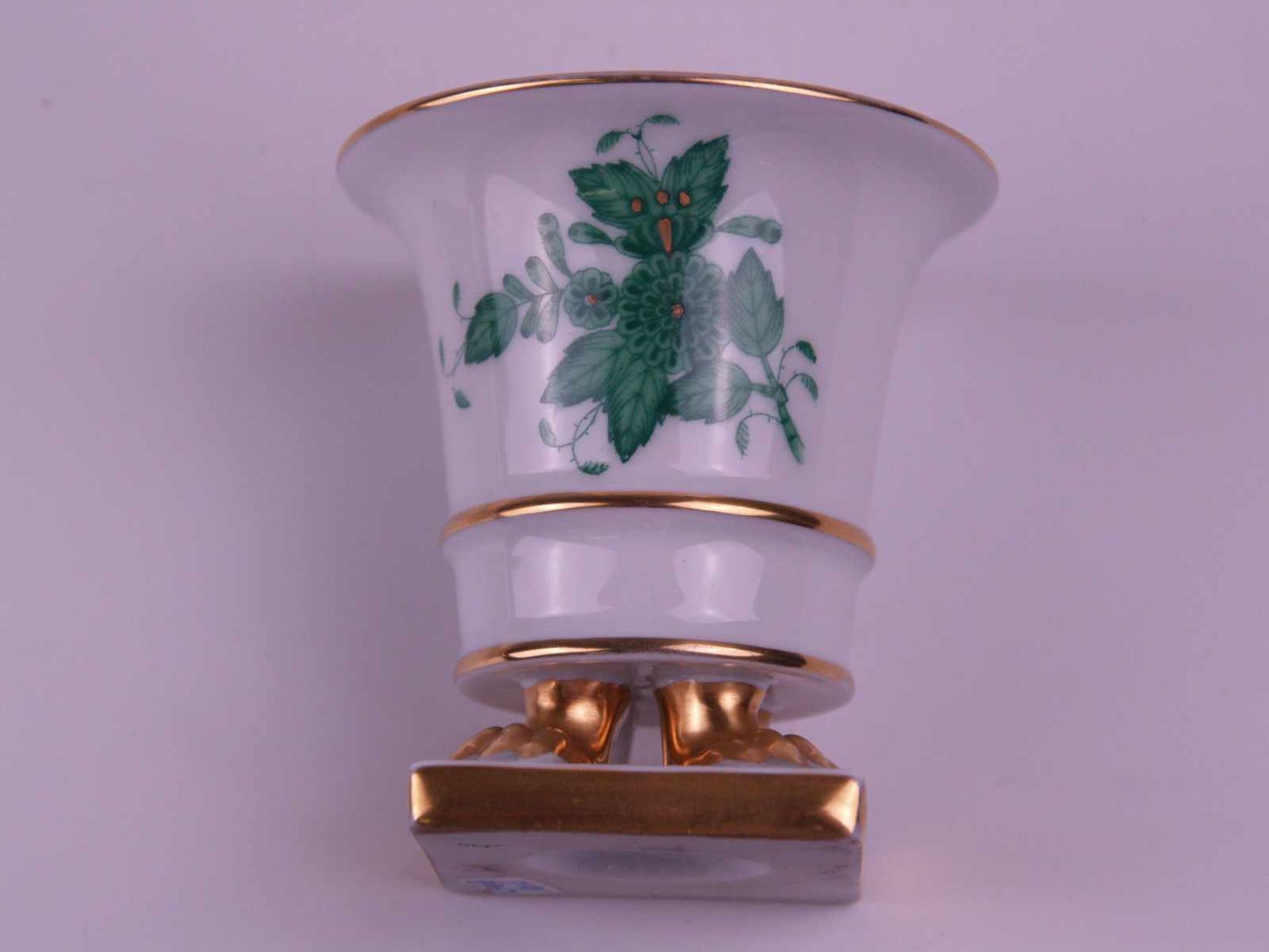 Konvolut Herend Porzellan - Schale und Fußvase, Herend, Dekor:Apponyi grün, goldstaffiert, 1x Vase - Bild 3 aus 4