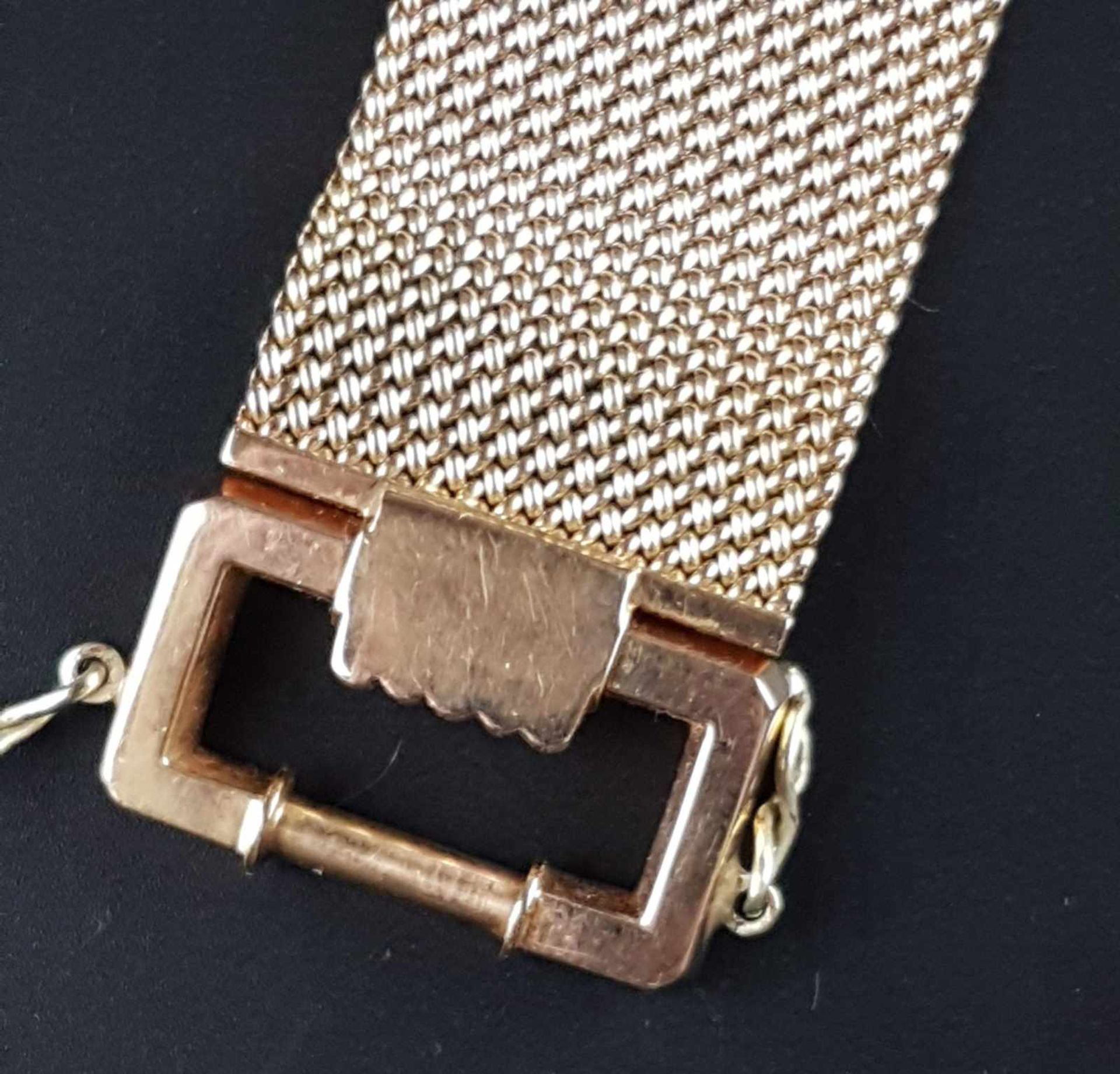 Gliederarmband - Stempel 750 Gelbgold,breites Flechtband ca.28 mm,Klappverschluss in Schnallenform, - Bild 5 aus 6