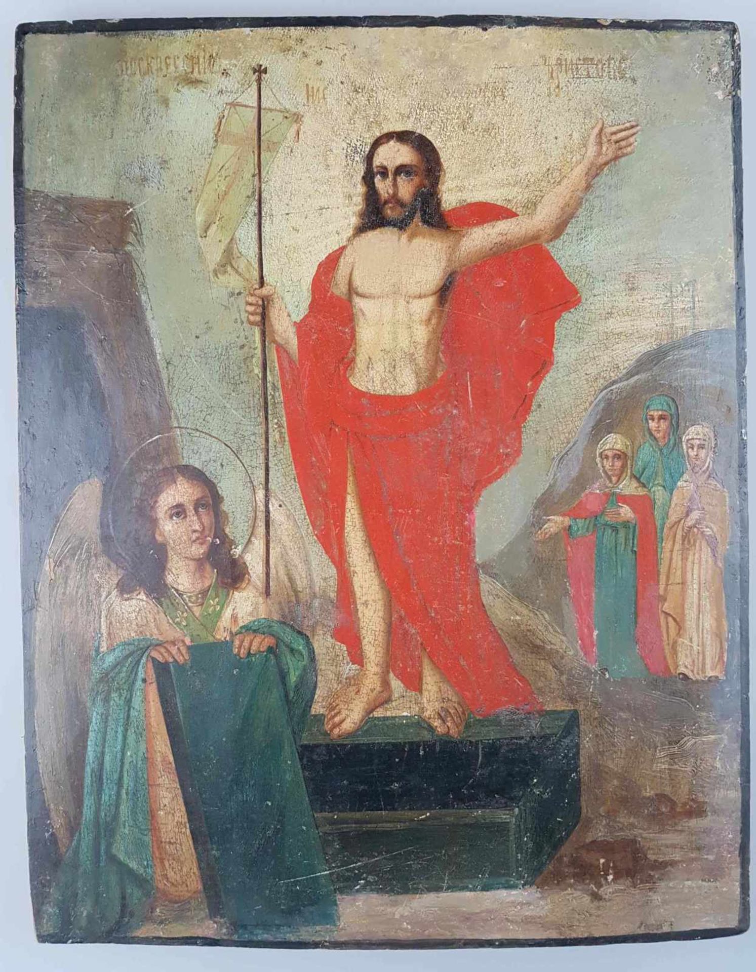 Auferstehungsikone - Russland,in Temperafarben auf Einzelholzplatte gemalt,Darstellung Christi mit