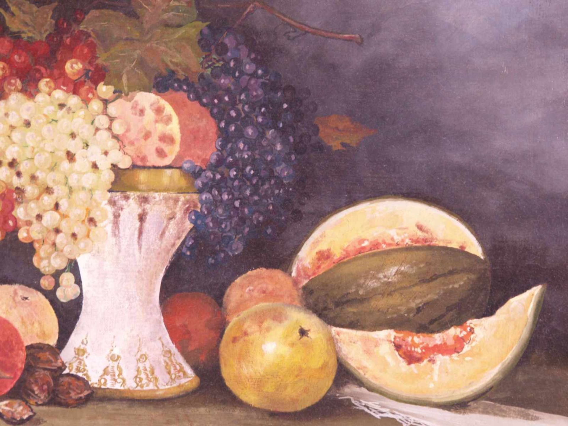 Anonym - Stillleben mit Früchten, Öl auf Leinwand, krakeliert, Risse in der Farbschicht, im - Bild 4 aus 6