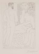 Picasso, Pablo (1881-1973) - "Sculpteur modèle couché et autoportrait en Hercule sculpté", 1933,