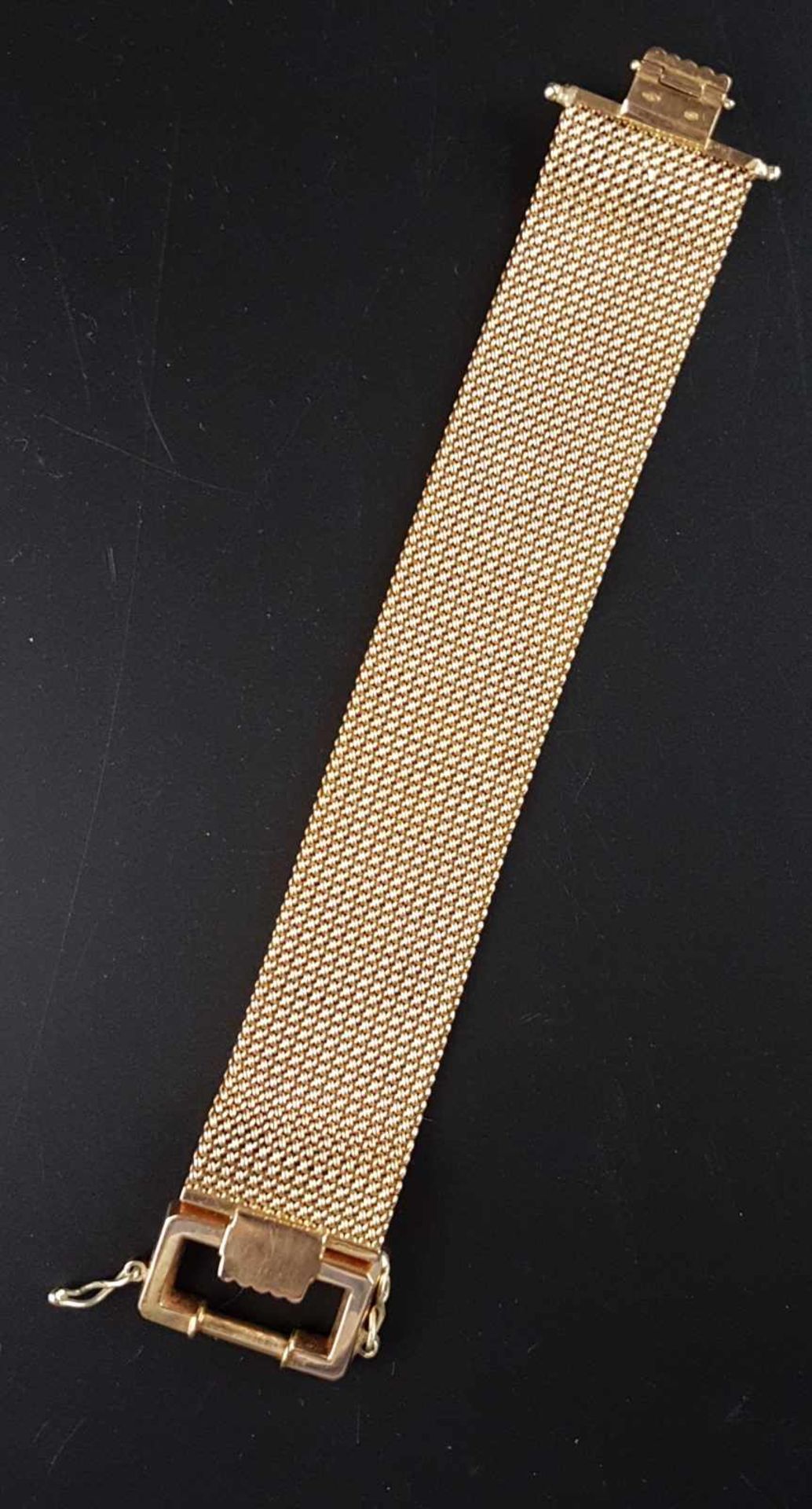Gliederarmband - Stempel 750 Gelbgold,breites Flechtband ca.28 mm,Klappverschluss in Schnallenform, - Bild 6 aus 6