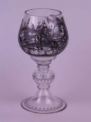 Grosses Römerglas - Böhmen, Steinschönau, um 1900?, farbloses Glas mit fein gemalter Jagdszene in