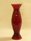 Glasvase - Venini Murano,Überfangglas, farblos, weiß und rot,Kegelform mit ausgestellter Mündung und