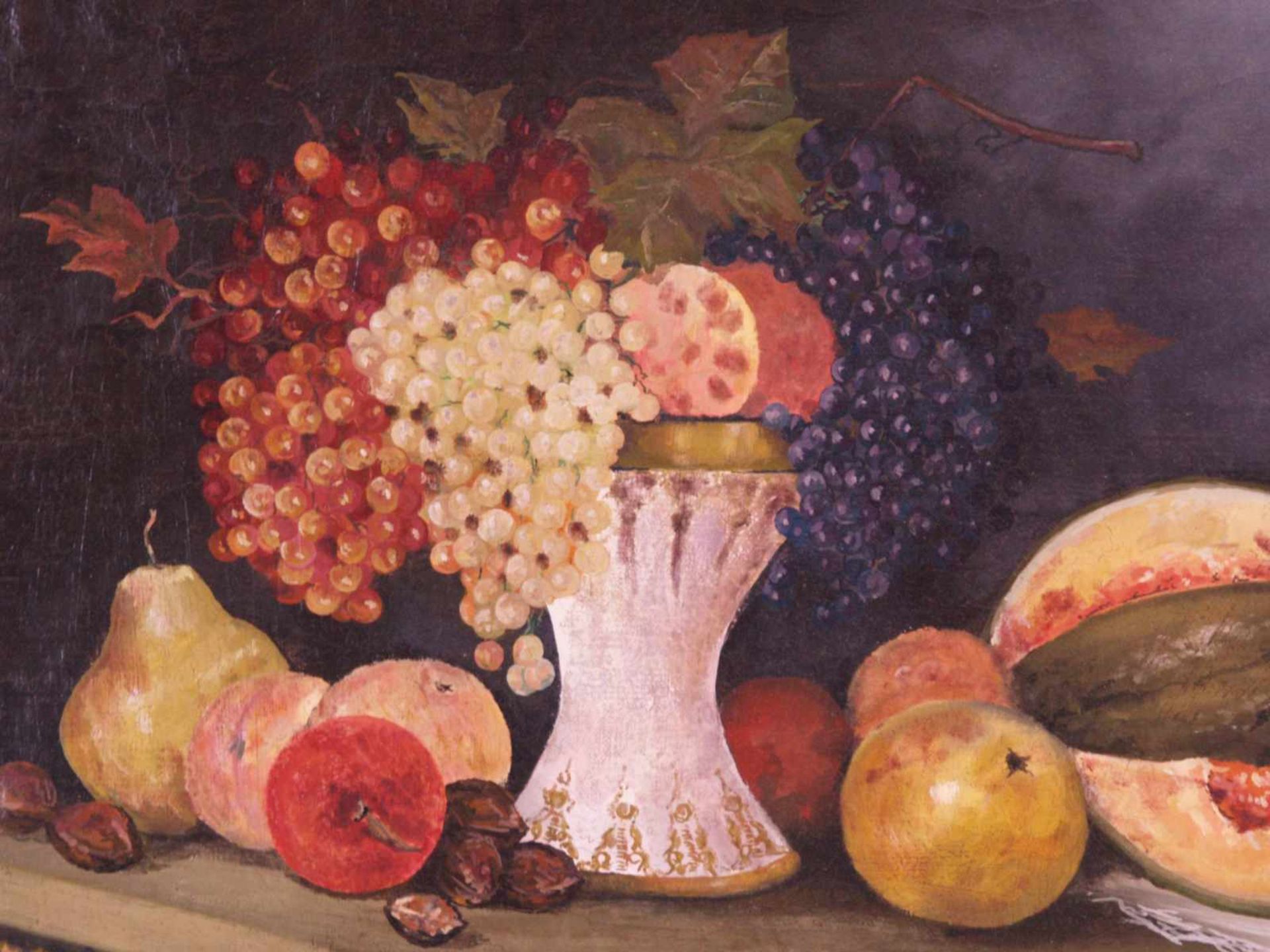 Anonym - Stillleben mit Früchten, Öl auf Leinwand, krakeliert, Risse in der Farbschicht, im - Bild 3 aus 6