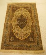 Orientalischer Teppich - Wolle, Kaschmir, Ghom, handgeknüpft, florales und ornamentales Muster,