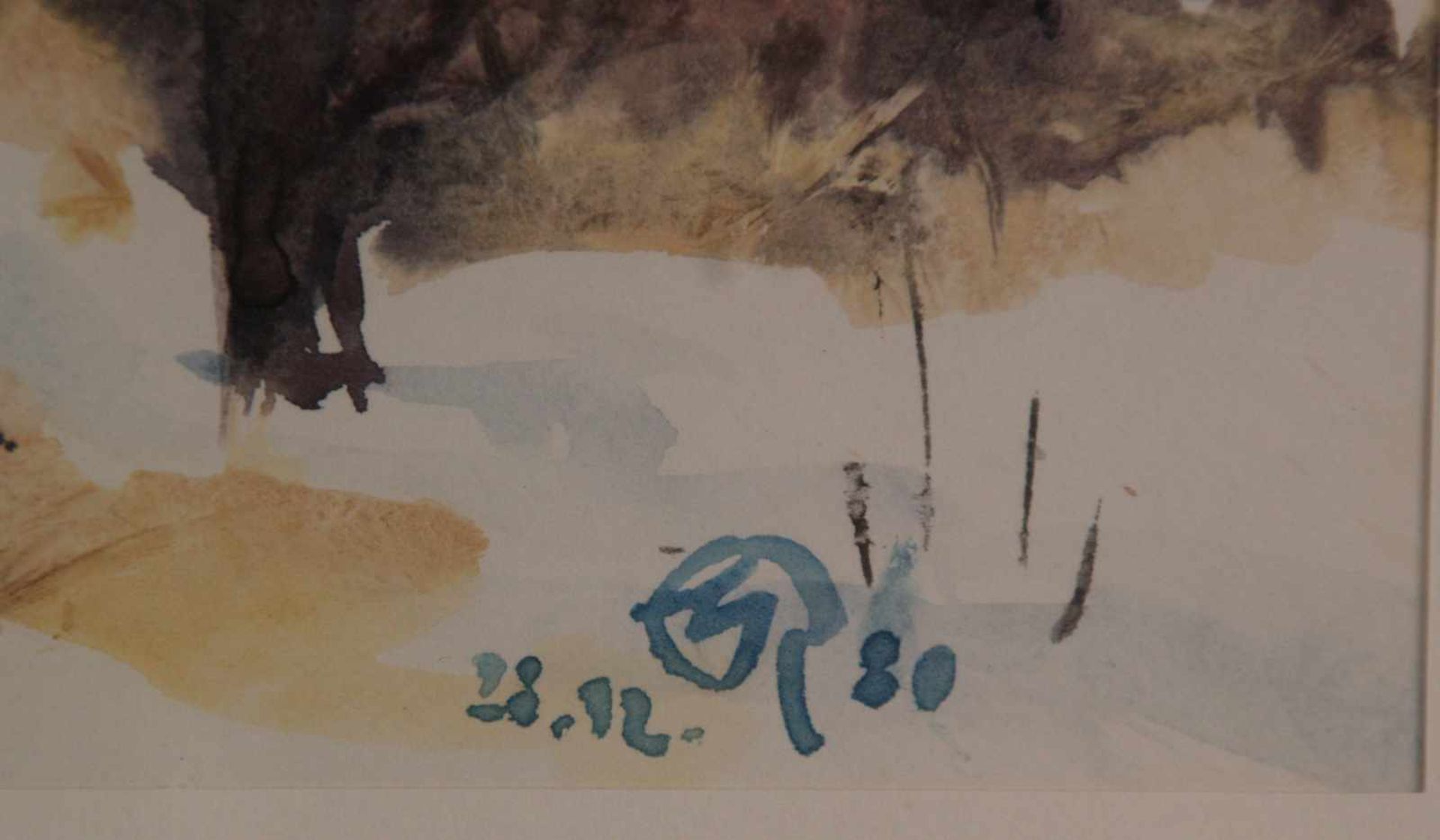Gress,K.(Marburger Maler) - Verschneite Landschaft,Aquarell auf Papier,gerahmt mit Passepartout,ca. - Bild 3 aus 3