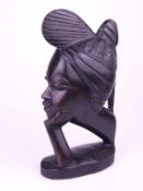 Holzskulptur "Weiblicher Kopf"- Westafrika, wohl Mali, Holz geschnitzt, schwarz bemalt, schmal