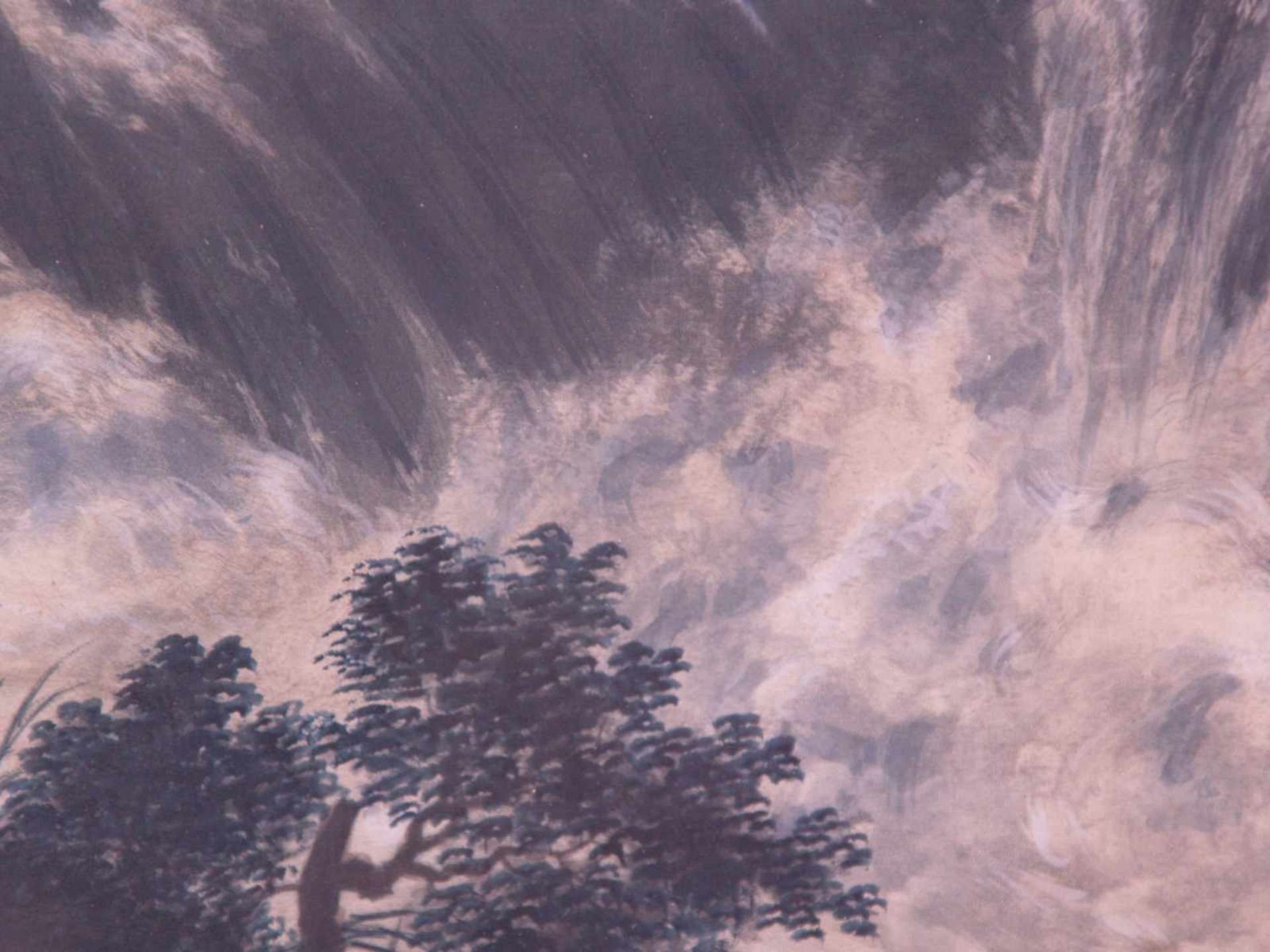 Landschaftsmaler 19.Jh. - Wasserfall in bewaldeter Felslandschaft mit Holzbrücke unterhalb einer - Bild 6 aus 8