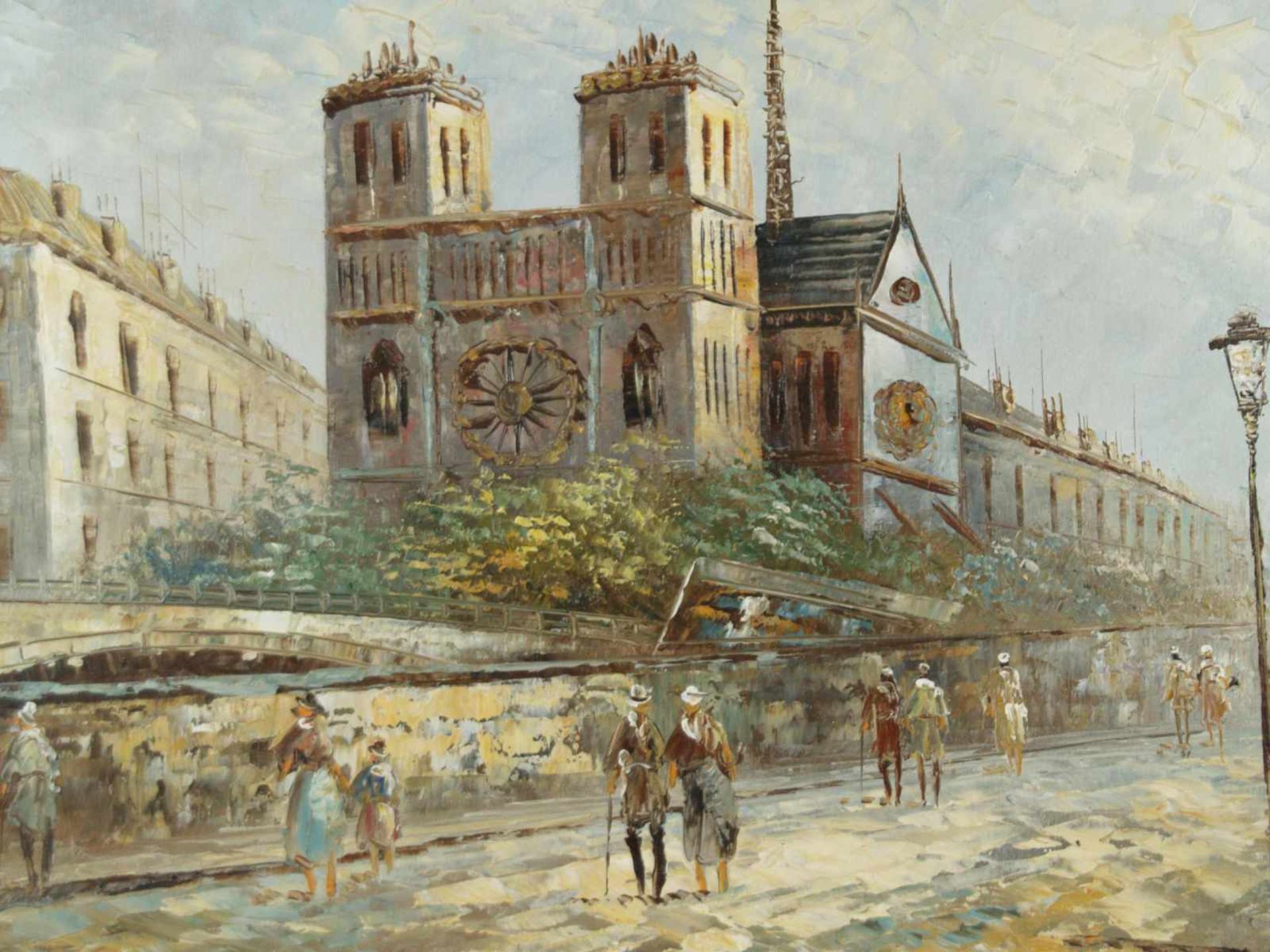 Burnett - Pariser Straßenszene,mit Blick auf die Île de la Cité und die Kathedrale Notre-Dame, Öl - Bild 2 aus 6