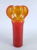 Design-Vase - wohl Italien, Glas, orange/gelb,ylindrische Form mit eingeschnürter Mündung sowie