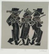 Willand,Detlef (*1935 Heldenheim) - "99",Farbholzschnitt in Schwarz auf Grau,mit Bleistift von