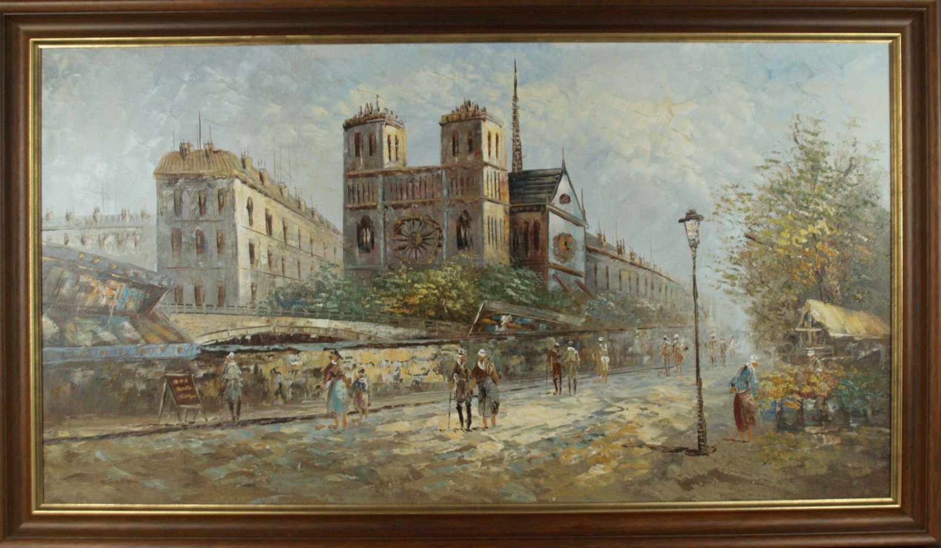 Burnett - Pariser Straßenszene,mit Blick auf die Île de la Cité und die Kathedrale Notre-Dame, Öl