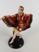 Art-Déco-Figur - Dame im Schmetterlingskostüm,tanzend,auf runder Plinthe,im Stil von Goldscheider,