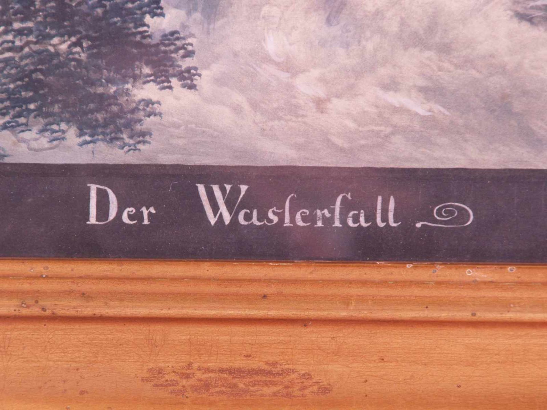 Landschaftsmaler 19.Jh. - Wasserfall in bewaldeter Felslandschaft mit Holzbrücke unterhalb einer - Bild 8 aus 8