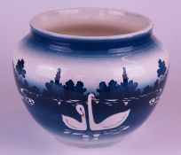 Jugendstil-Cachepot - polychrom bemalte Majolika,gebauchte Form mit hohem Rand,umlaufend