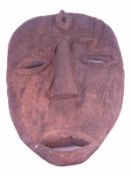 Maske - Mali, Holz geschnitzt, unbemalt, flache Wandmaske, Öffnungen im Mund und Augen, LxB: ca.33,