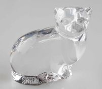 Kristallfigur Katze - Villeroy & Boch, farbloses Kristallglas, sitzende Katze in naturalistischer