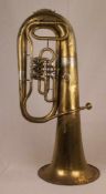 Tuba - Bügelhornblasinstrument aus Messing/Silberblech, drei Ventile, mit Mundstück, ungemarkt,1.
